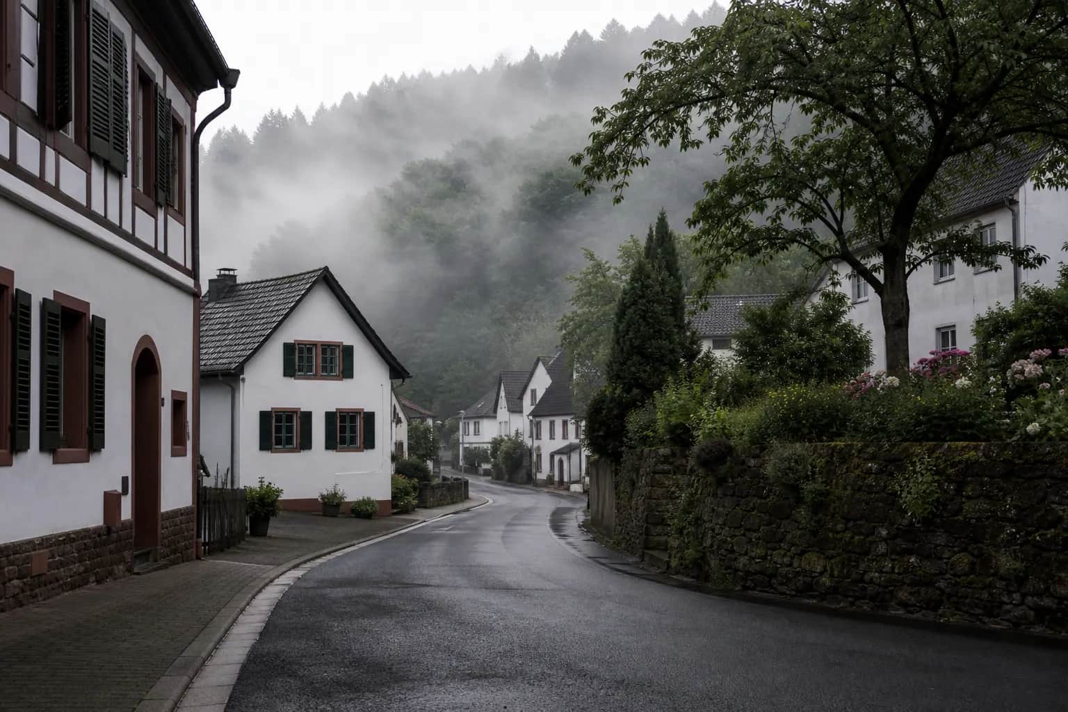 Ruhiges Dorf im Waldtal der Pfalz