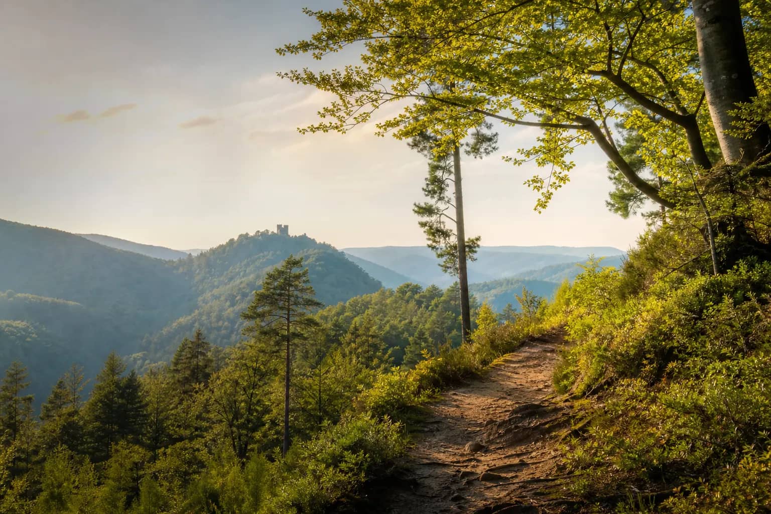 Waldweg und Landschaft im Pfälzerwald