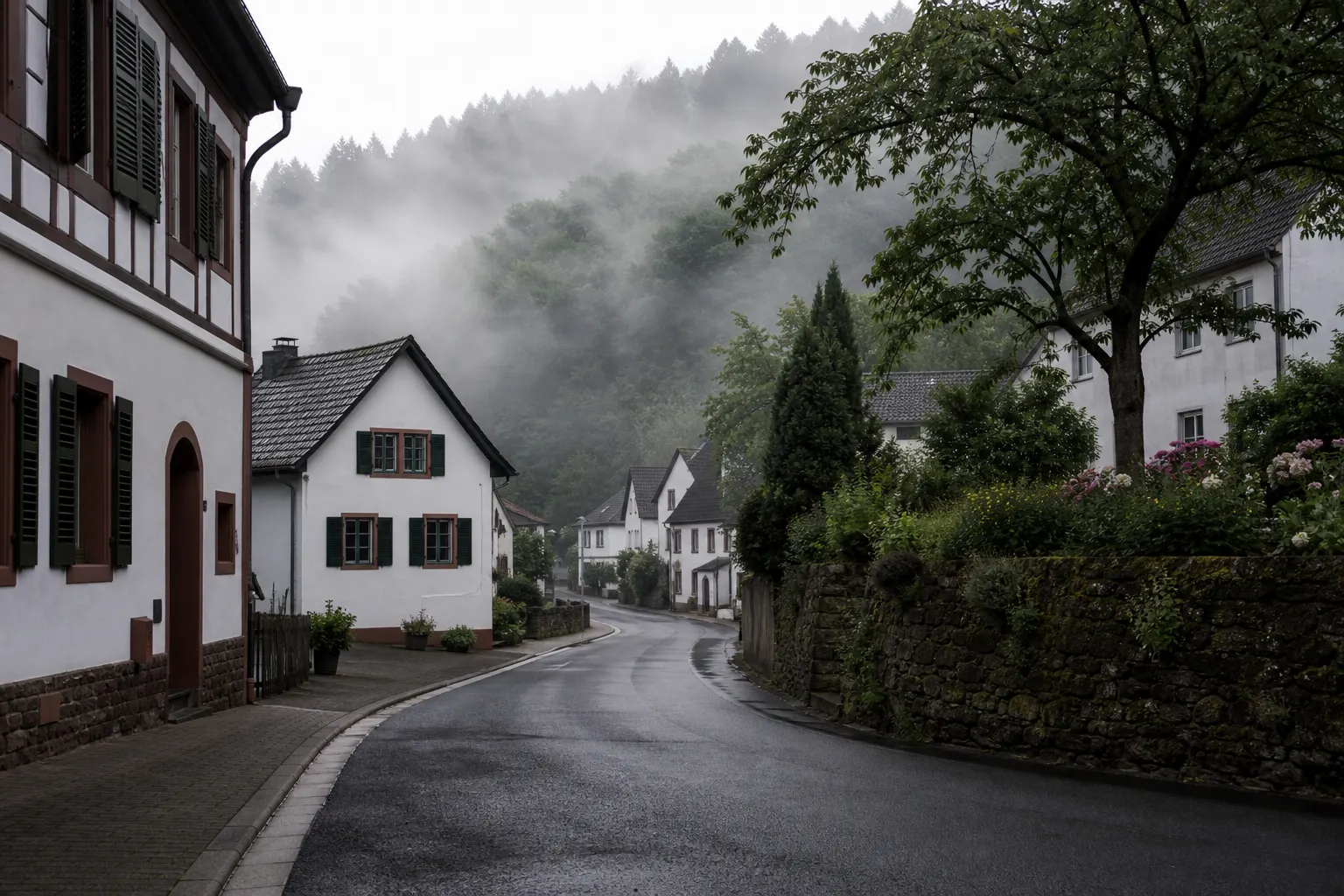 Ruhiges Dorf im Waldtal der Pfalz